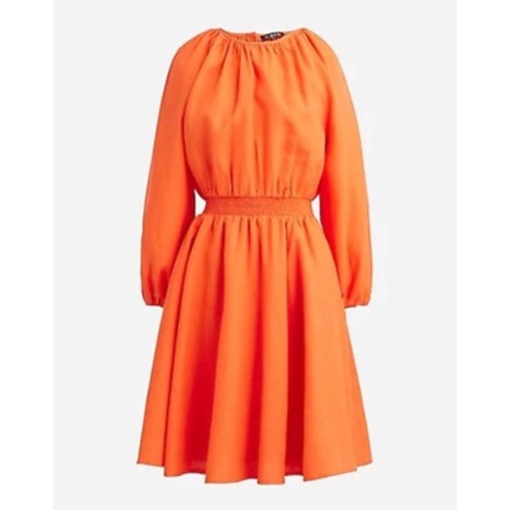 J. Crew NWT Palermo Smocked Waist Linen‎ Orange Mini Dress- Size Small